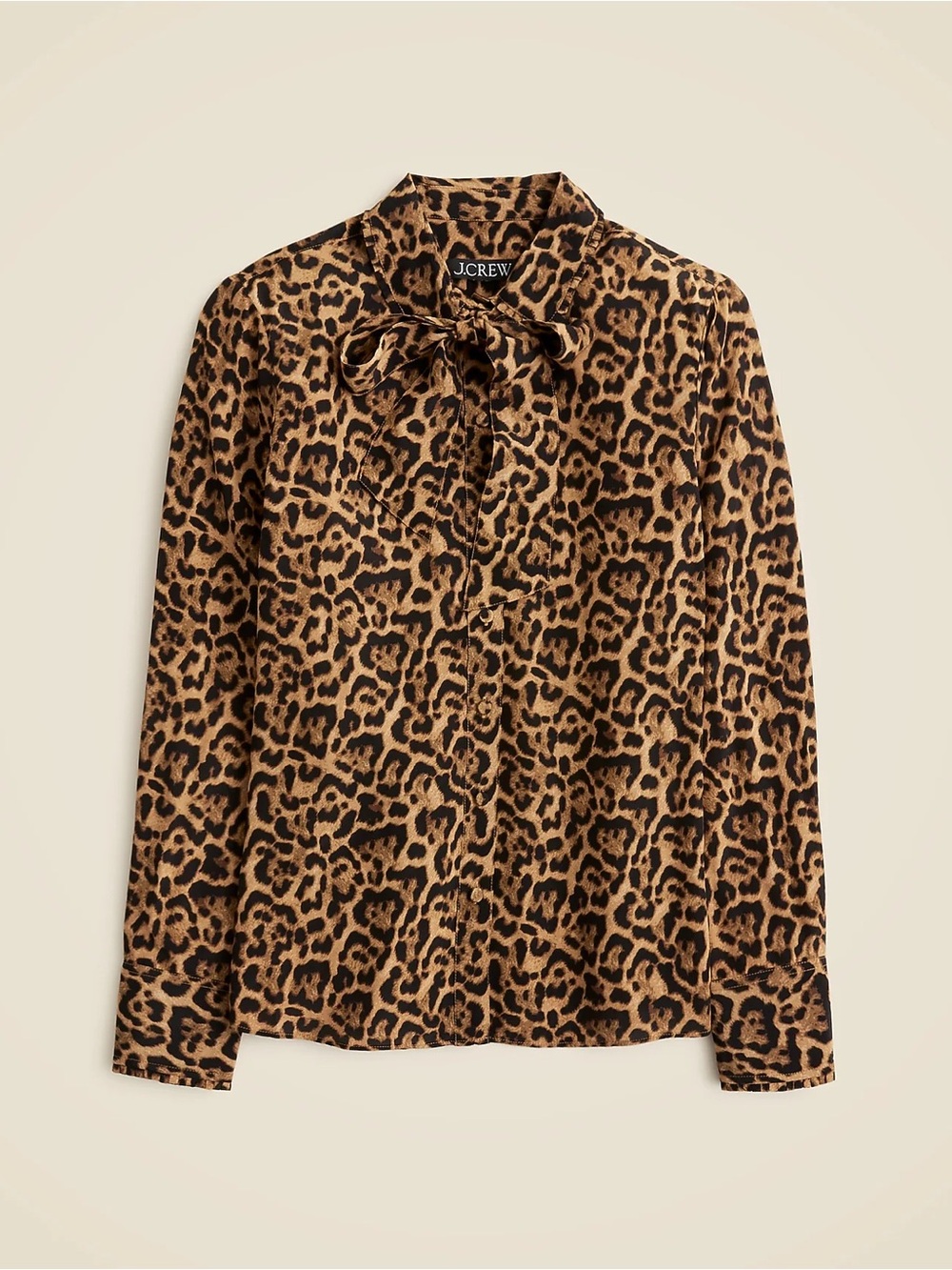 J. Crew Leopard Print Tie-Neck Blouse in Brown/Black NWT